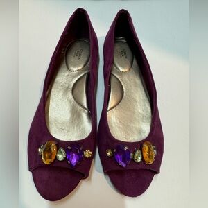 NWOT Cushion Walk By Avon Women’s Flat Slip On Open Toe Shoe Purple Size 8